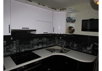 Кухня угловая Черный/Белый металлик