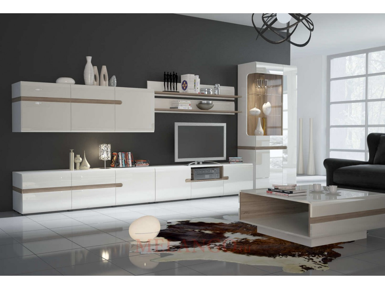 Модульная мебель для гостиной в современном стиле белый глянец